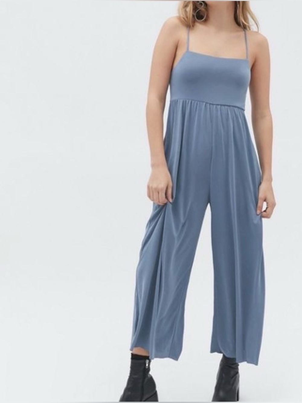Urban Outfitters UO Mary-Kate Cupro Jumpsuit Blue Wide Leg Size S